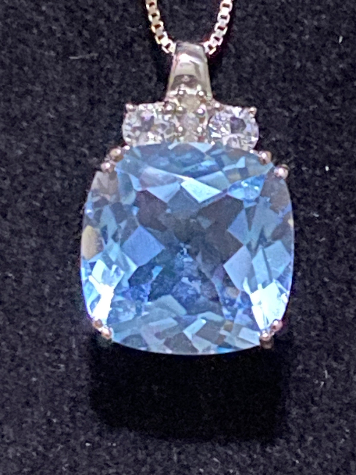 New Designer s925 Sterling Silver 5.5 Ct Cushion Swiss Blue Topaz Pendant Diamond 18” Necklace 4.5g