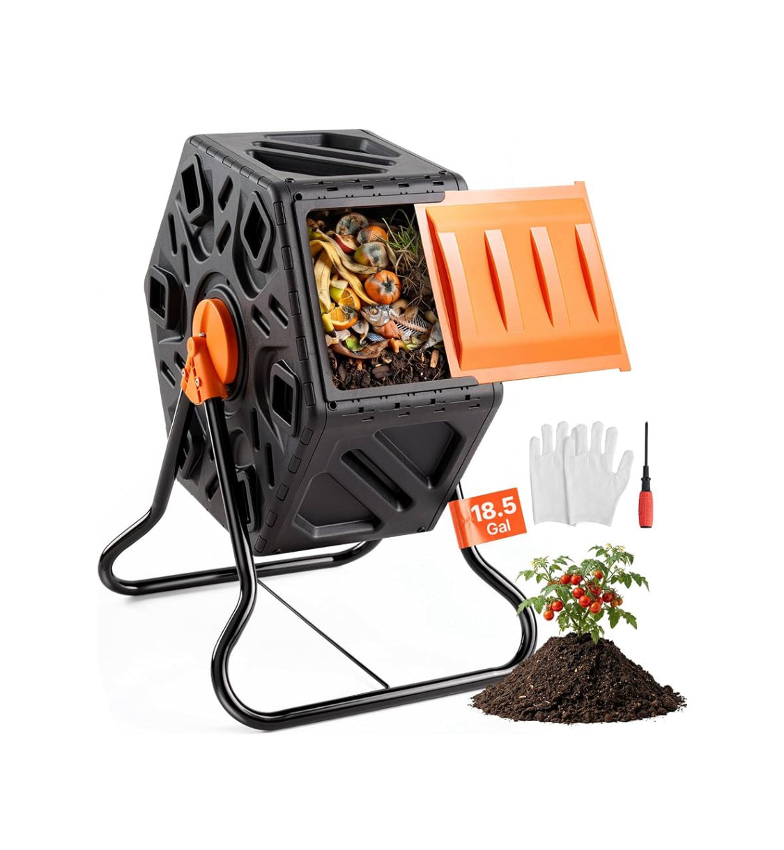 New Other VEVOR 18.5-Gal Compost Rotating Tumbler Bin, Black/Orange