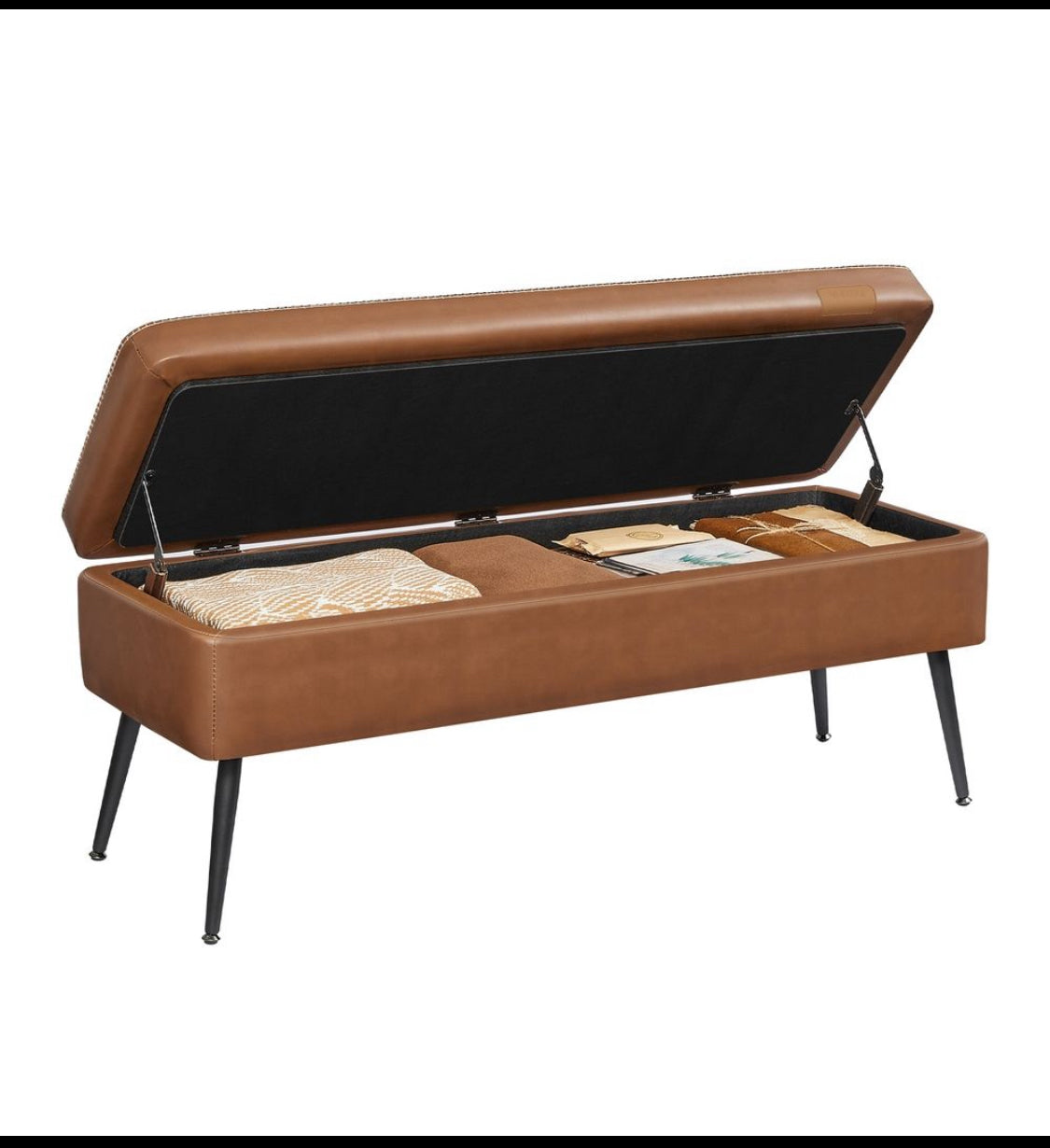 VASAGLE EKHO Collection Storage Ottoman Bench With Steel Legs, Caramel Brown