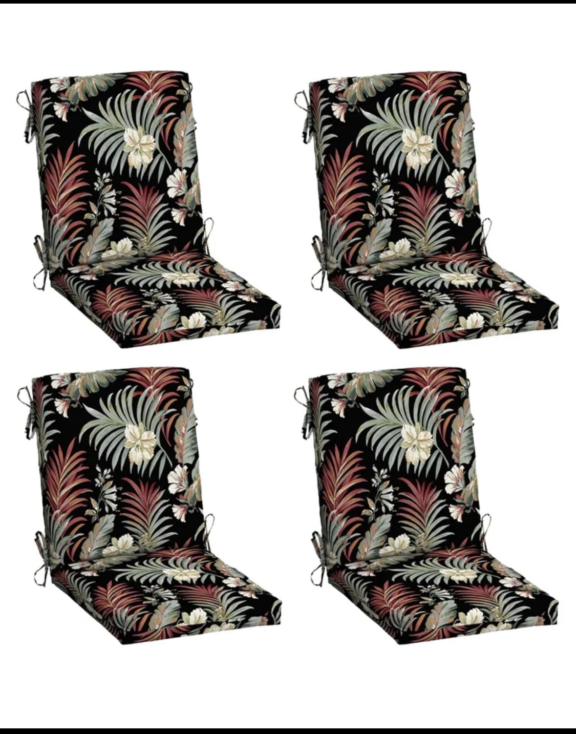 Set Of 4-New Arden 20”x44” Outdoor Patio Dining Chair Cushions, Simone Tropical