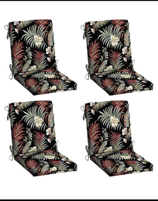 Set Of 4-New Arden 20”x44” Outdoor Patio Dining Chair Cushions, Simone Tropical