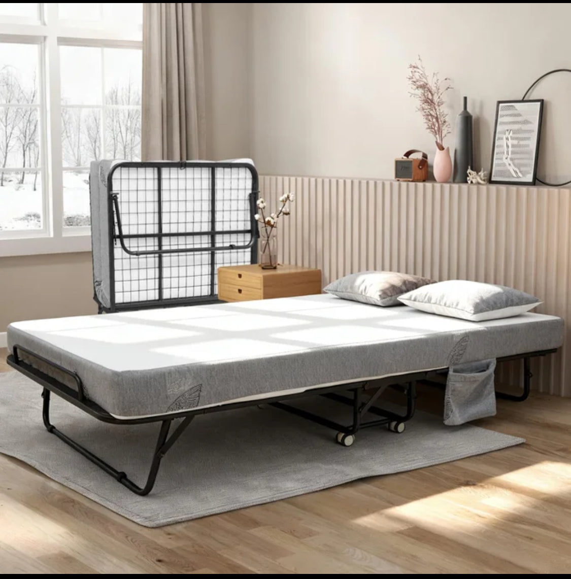 New Open Box Garvee 75" x 31" Metal Rollable/Folding Bed With 4” Mattress, Black