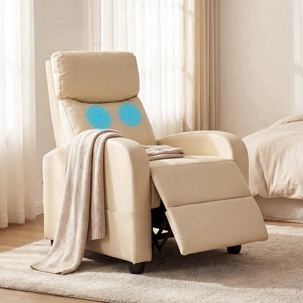 edx Adjustable Recliner Chair Sofa with Vibration Massage Function, Beige
