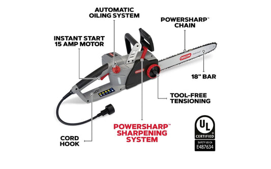 New Open Box Oregon CS1500 Self-Sharpening Electric Chain Saw With 18” Bar