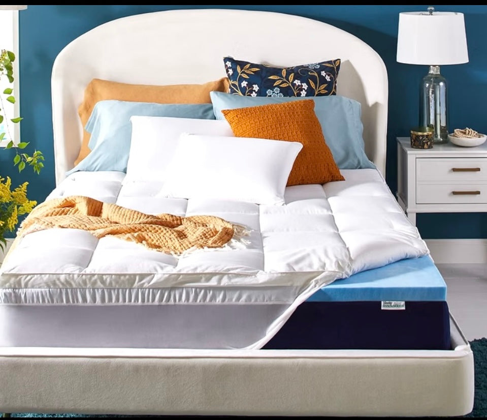 New Sleep Innovations 4” King Size Memory Foam Mattress Topper, Light Blue