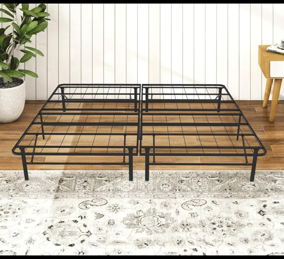 New King Size Folding Platform Bed Frame, 14” Underbed Storage, Black