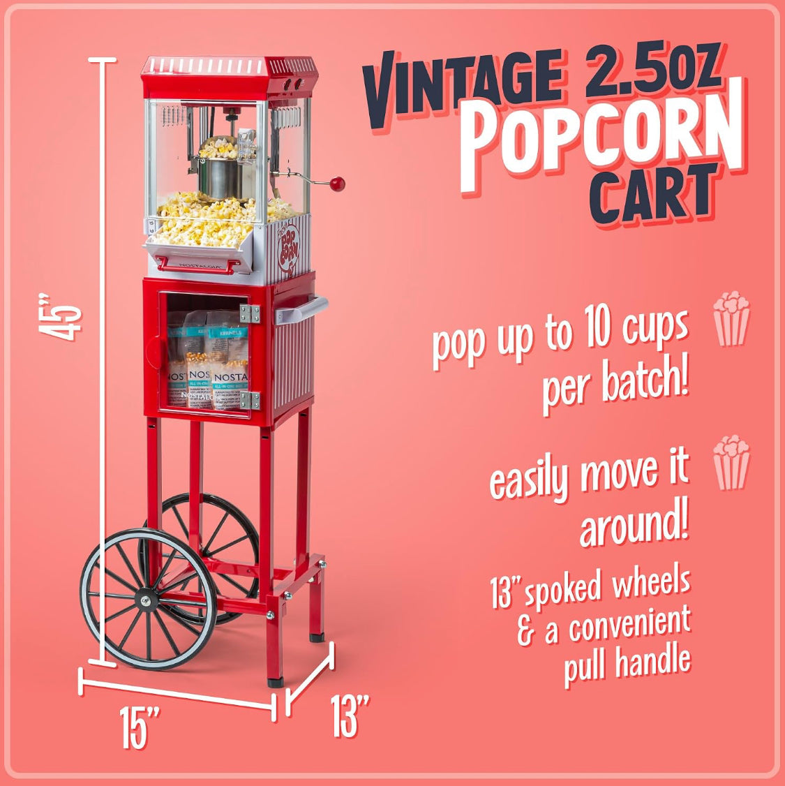 New Other Nostalgia Popcorn Maker Machine With Professional Cart & 2.5 Oz Kettle