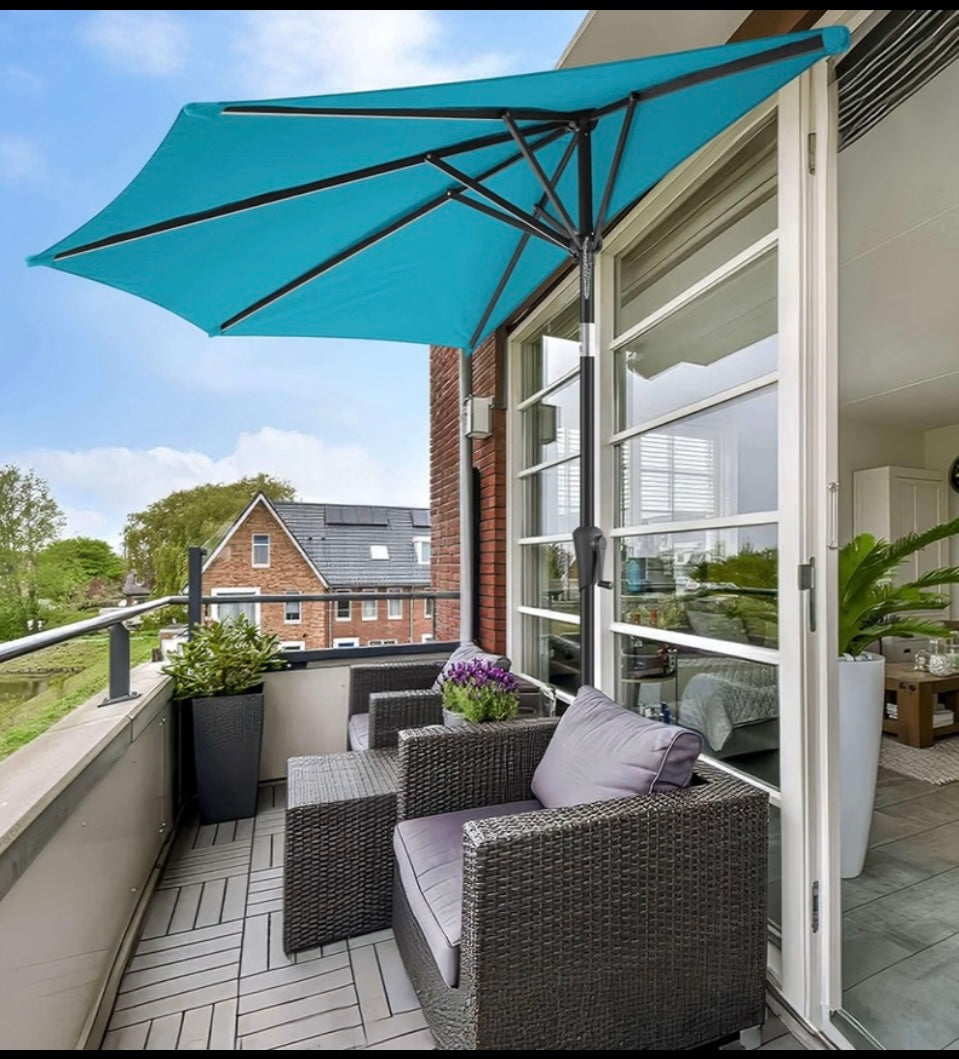 New Other Pure Garden Outdoor Half 9’ Patio Shade With Easy Crank & Tilt, Aqua Blue