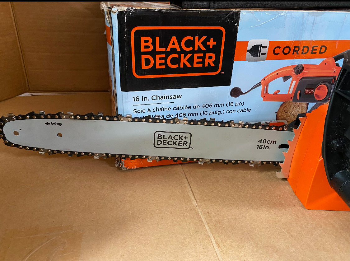 Like New BLACK+DECKER 12 Amp 16 in. Corded Electric Chainsaw, Black/Orange