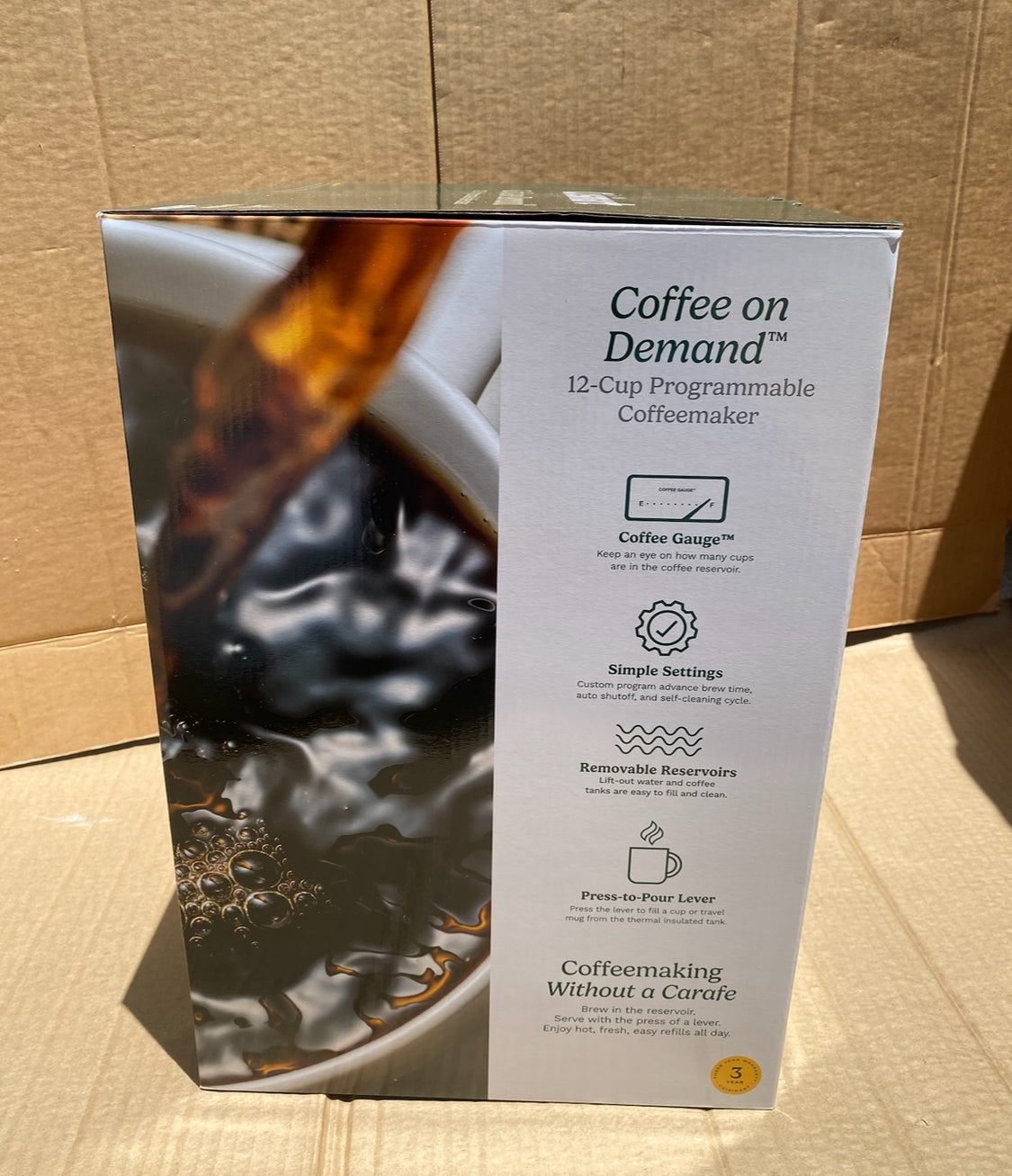 New Coffee On Demand 12 Cup Programmable Coffee Maker, Black/Silver