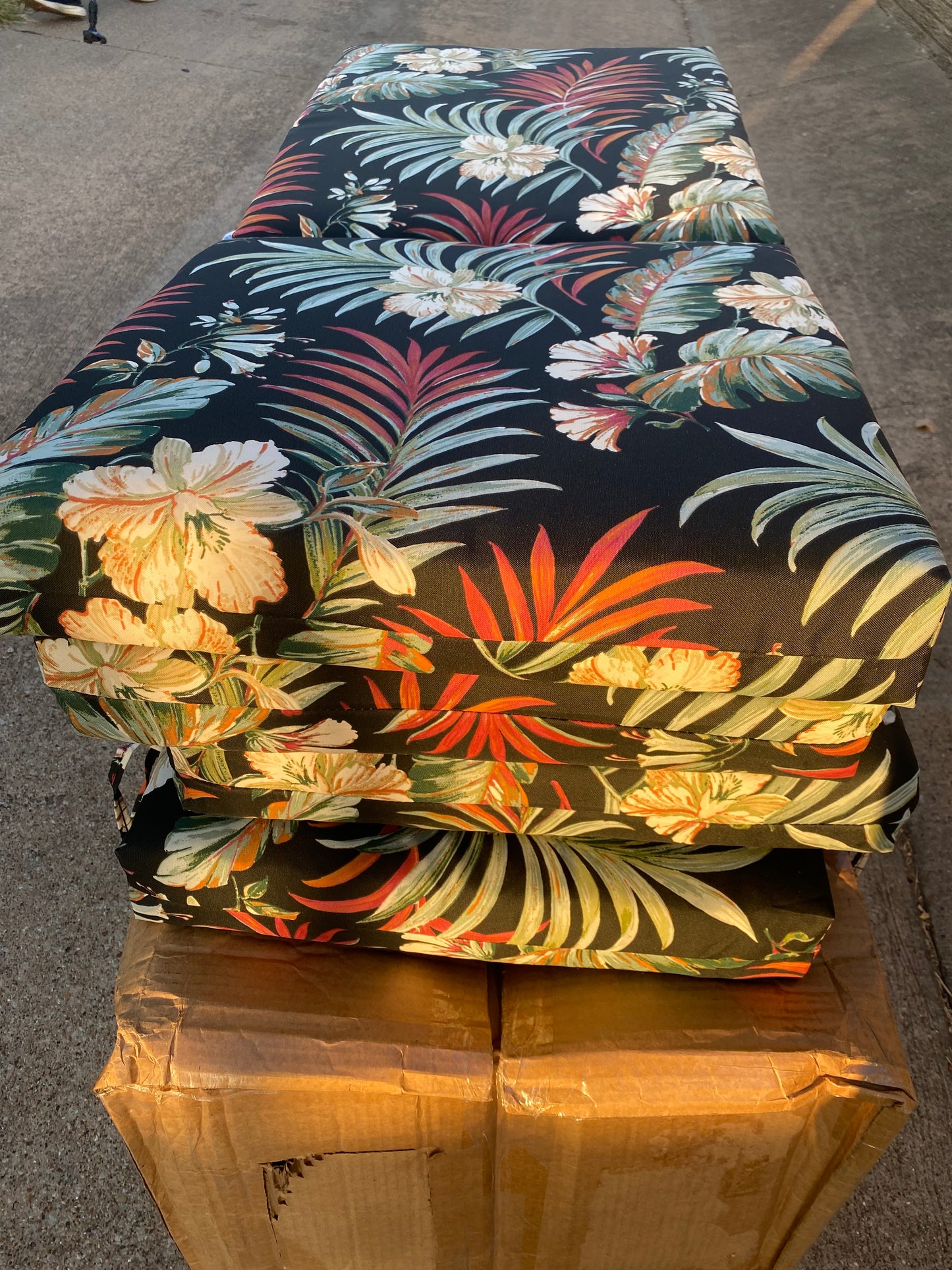 Set Of 4-New Arden 20”x44” Outdoor Patio Dining Chair Cushions, Simone Tropical