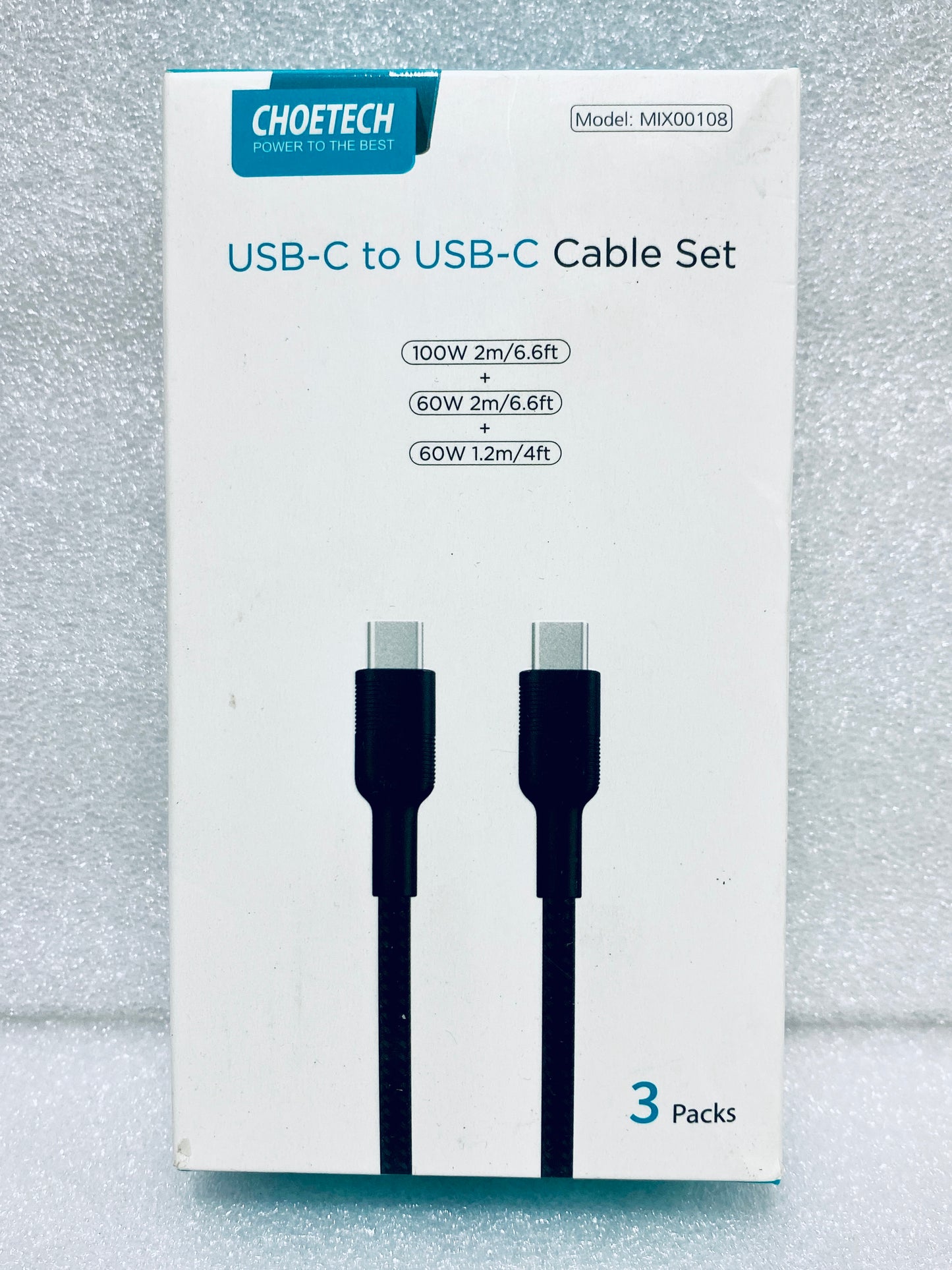 lot Of 3 New Other - Choetech USB-C To USB-C (2) 6.6’ & (1) 4’ Cable Set, Black