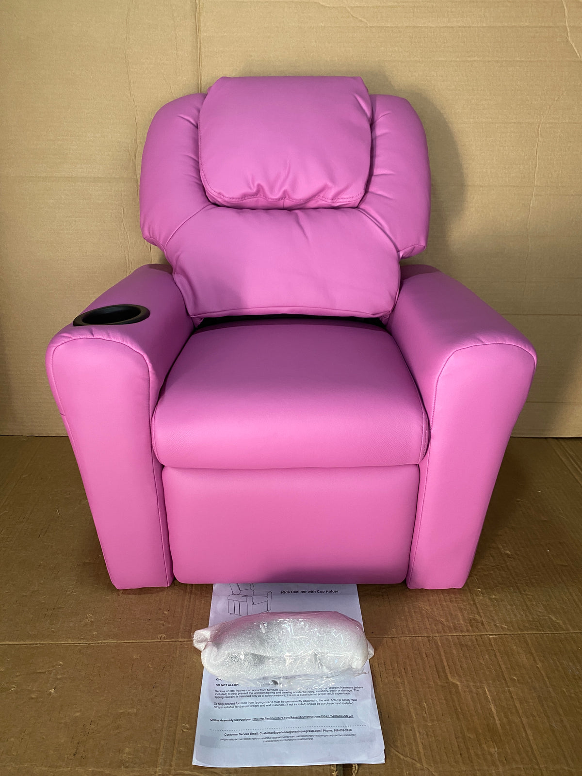 New Open Box Flash Furniture 27in. Hot Pink Vinyl Upholstered Kids Accent Chair