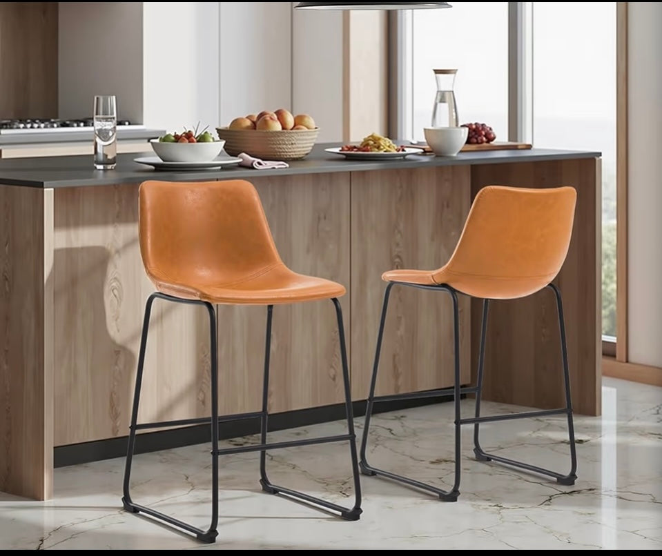 Set Of 2 - New STOOLINK 26” Bar Stools For Kitchen Island, Whiskey Brown
