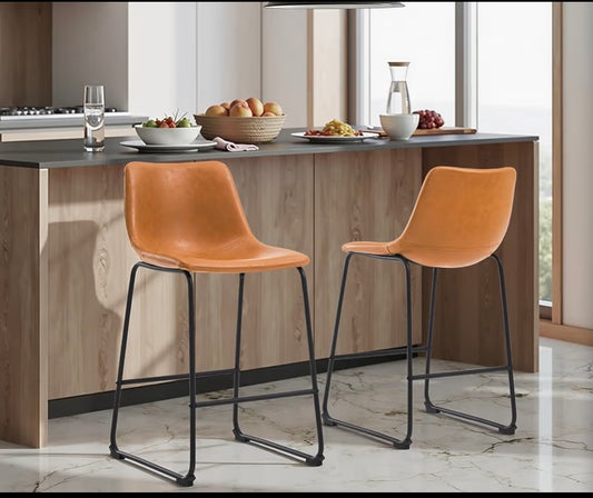 Set Of 2 - New STOOLINK 26” Bar Stools For Kitchen Island, Whiskey Brown