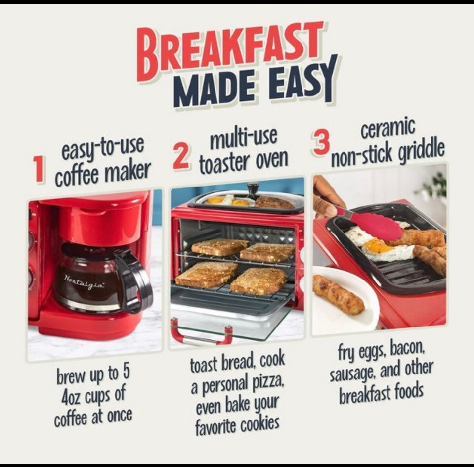 New Other Nostalgia Retro 3-in-1 Breakfast Station, Red
