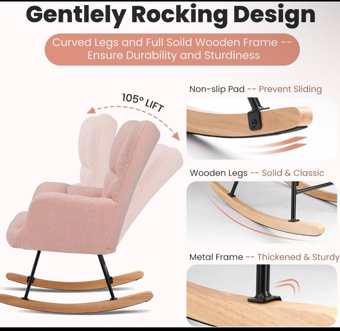 New Other DUMOS Rocking Chair Nursery Teddy Upholstered Gliders Rocker Armchair