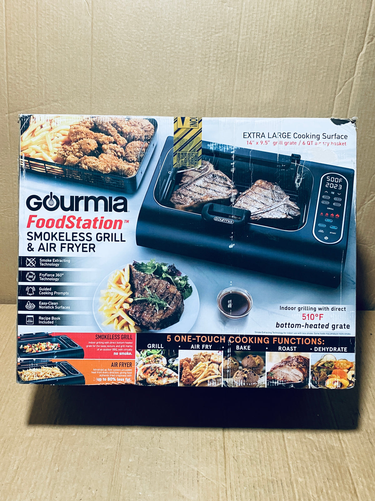 New Other Gourmia Electric Smokeless 5-in-1 Grill & Air Fryer With Glass Lid