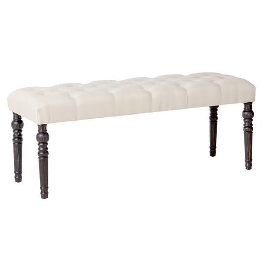 New Open Box Roundhill Furniture Leviton Fabric Tufted Turned Leg Dining Bench