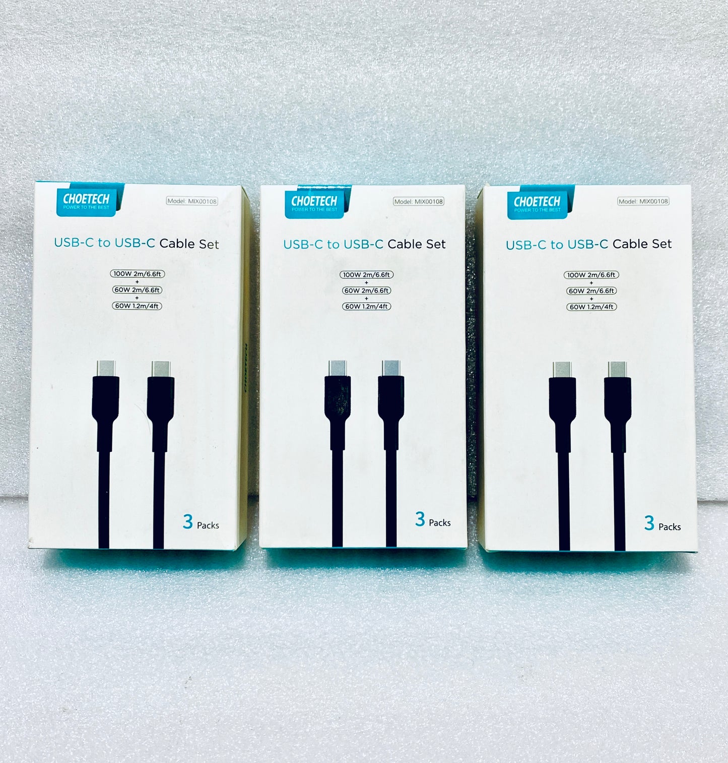 lot Of 3 New Other - Choetech USB-C To USB-C (2) 6.6’ & (1) 4’ Cable Set, Black