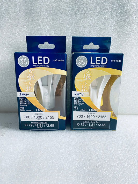 Lot Of 2-New GE LED 3-Way Soft White Light Bulb 50/100/150W 700/1600/2155 Lumens