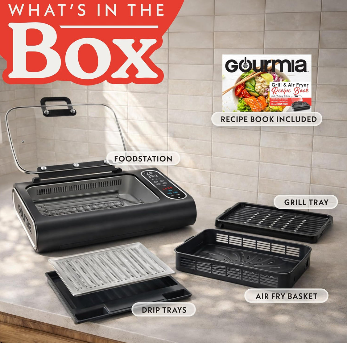 New Other Gourmia Electric Smokeless 5-in-1 Grill & Air Fryer With Glass Lid