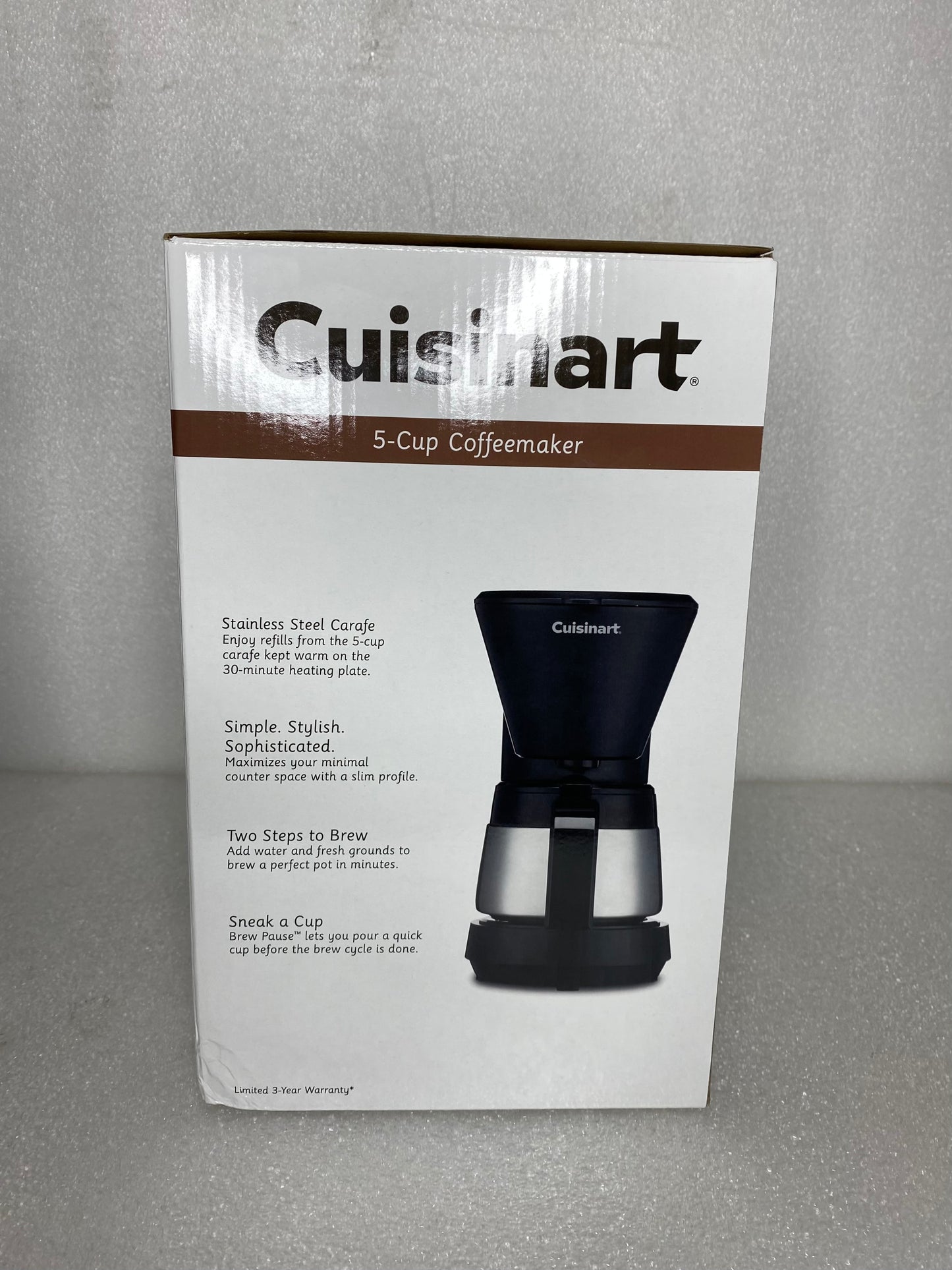 New Open Box Cuisinart 5-Cup Coffee Maker With Stainless Steel Carafe, Black