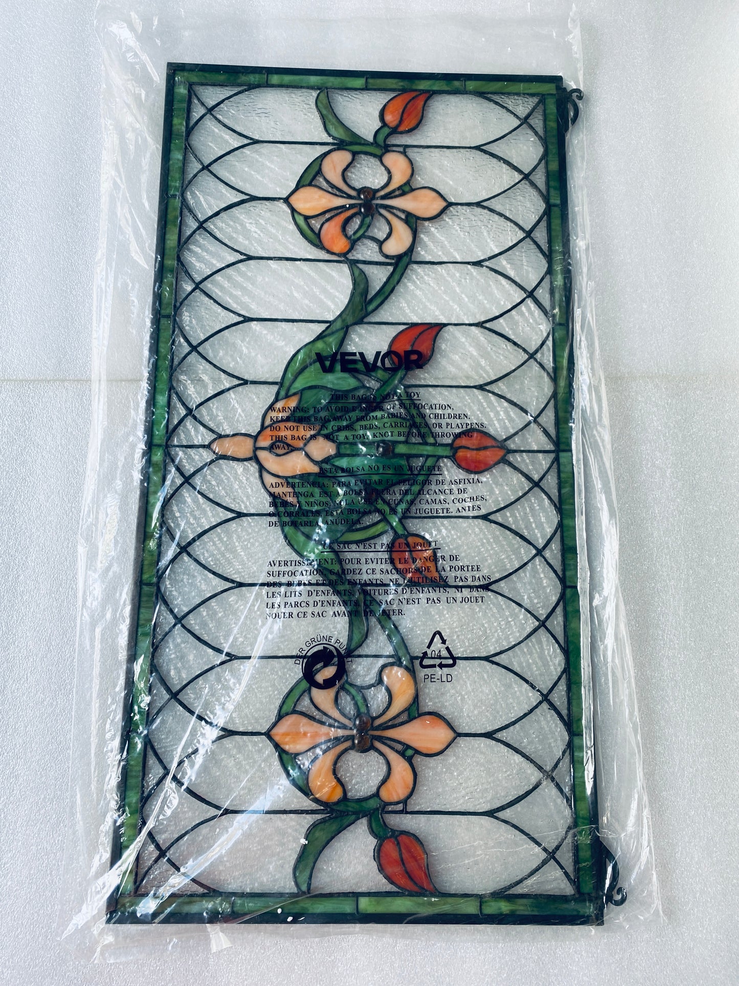 new Open Box-VEVOR 32”x17” Horizontal Hanging Transom Stained Glass Window Panel