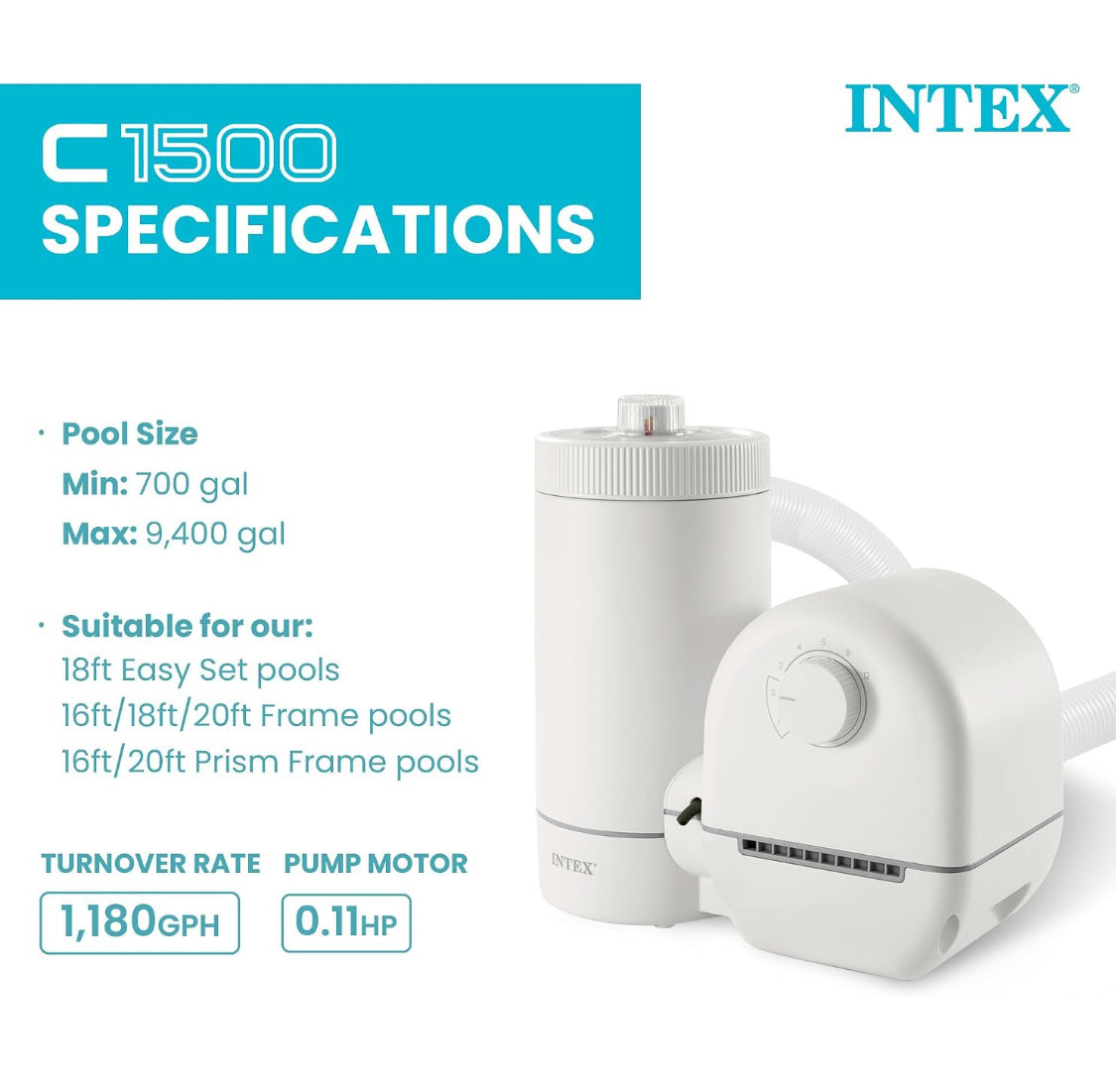 New Other INTEX Krystal Clear 1,500 GPH Cartridge Filter Pump, Above Ground Pool