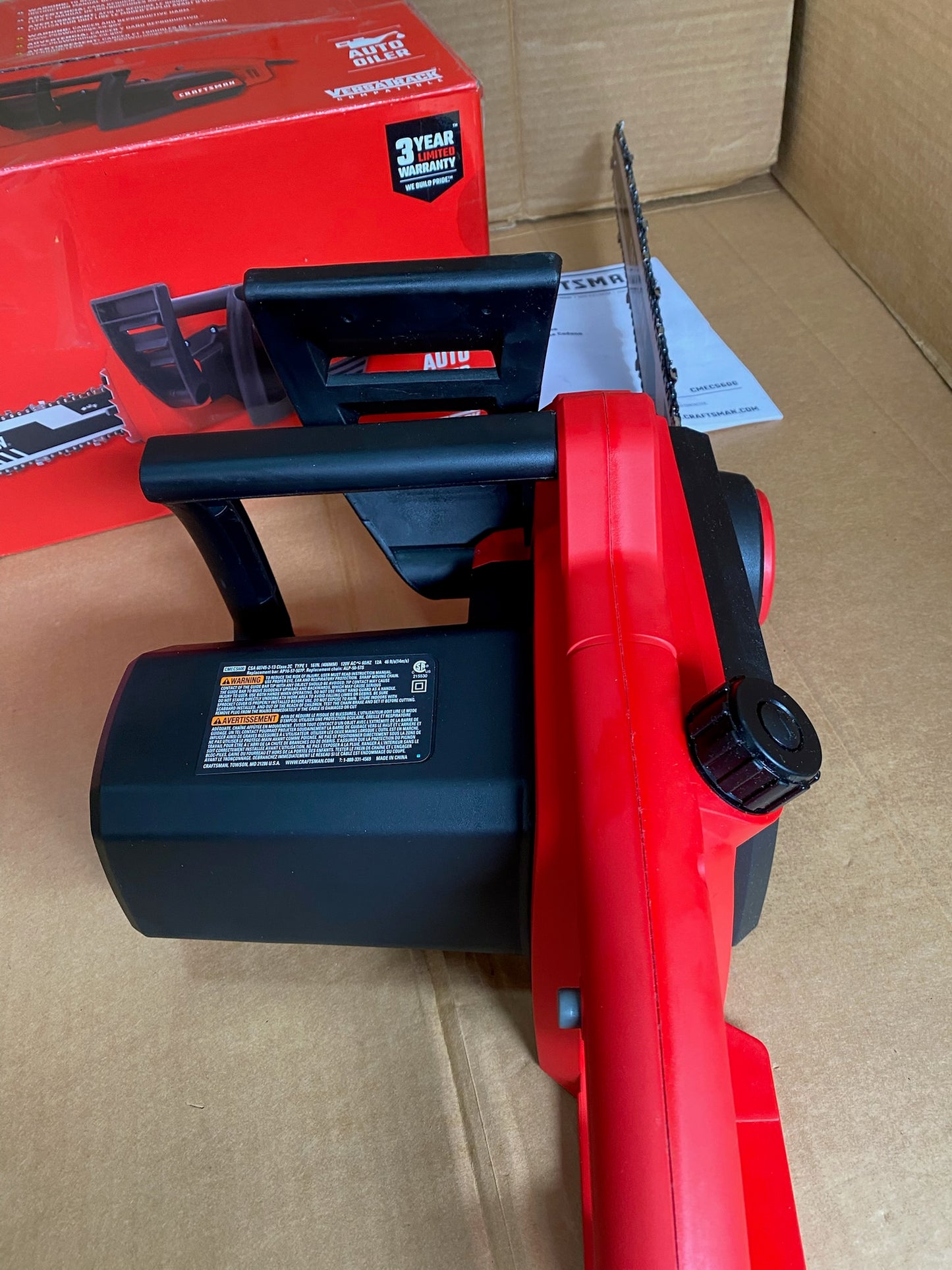 CRAFTSMAN 16" 12 Amp Electric Corded Chainsaw, Red/Black