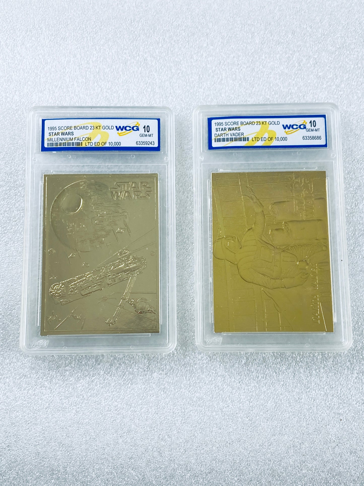 Lot Of 2-Star Wars 1995 23KT Gold Millennium Falcon&Darth Vader 10 GEM-MT Cards