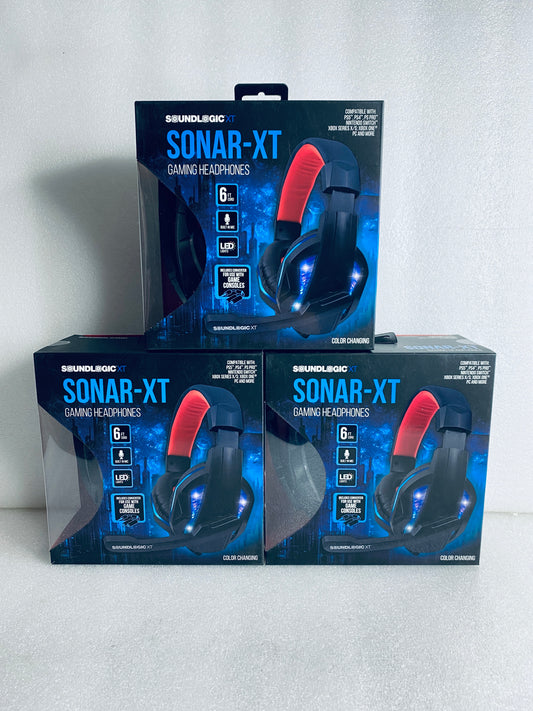 Lot Of 3 - New SoundLogic XT Sonar-XT LED Gaming Headphones With Microphone
