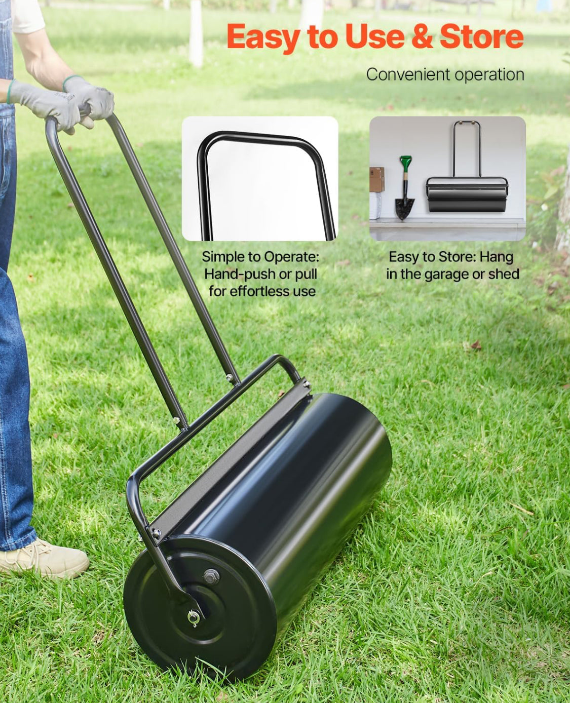 New Other VEVOR 61L Sand/Water Filled Lawn Roller With Ergonomic Handle, Black