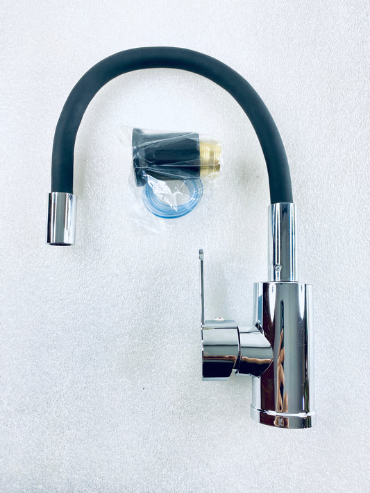 New Other Flexible Kitchen Faucet With Single Handle Lever, Black/Chrome