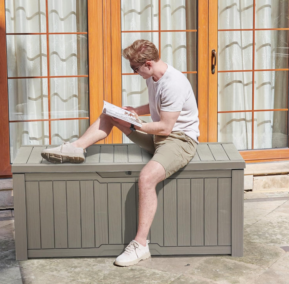 New Other YITAHOME 120 Gallon Outdoor Lockable Storage Deck Box, Light Brown