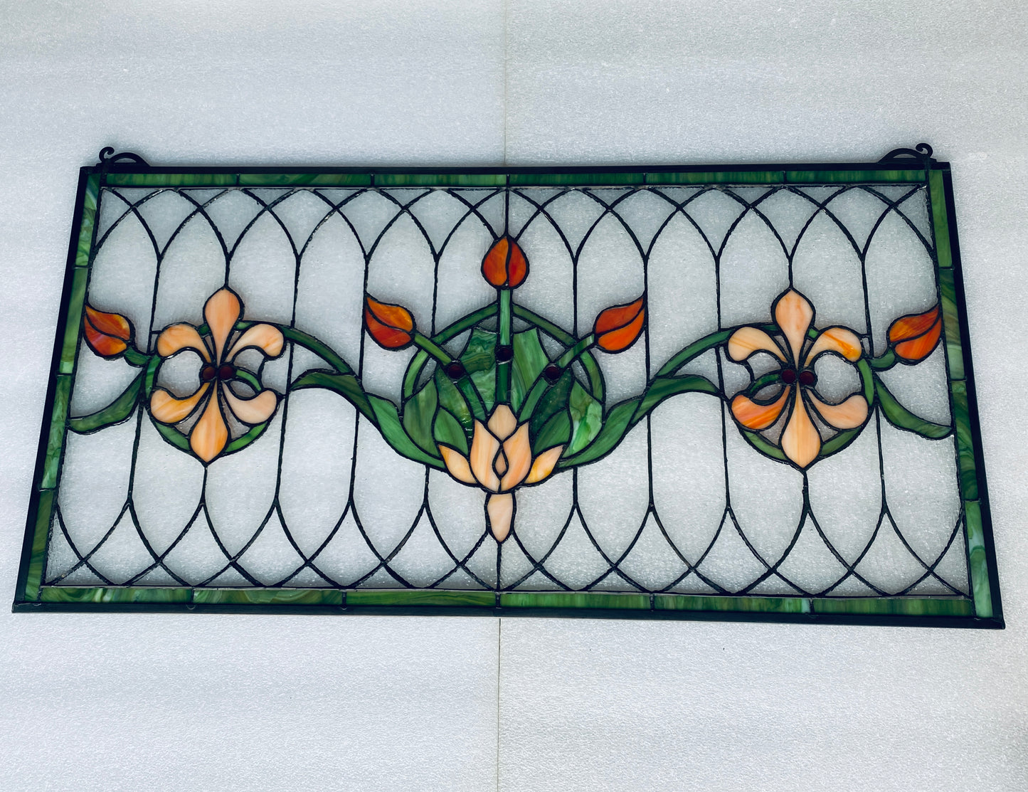 new Open Box-VEVOR 32”x17” Horizontal Hanging Transom Stained Glass Window Panel