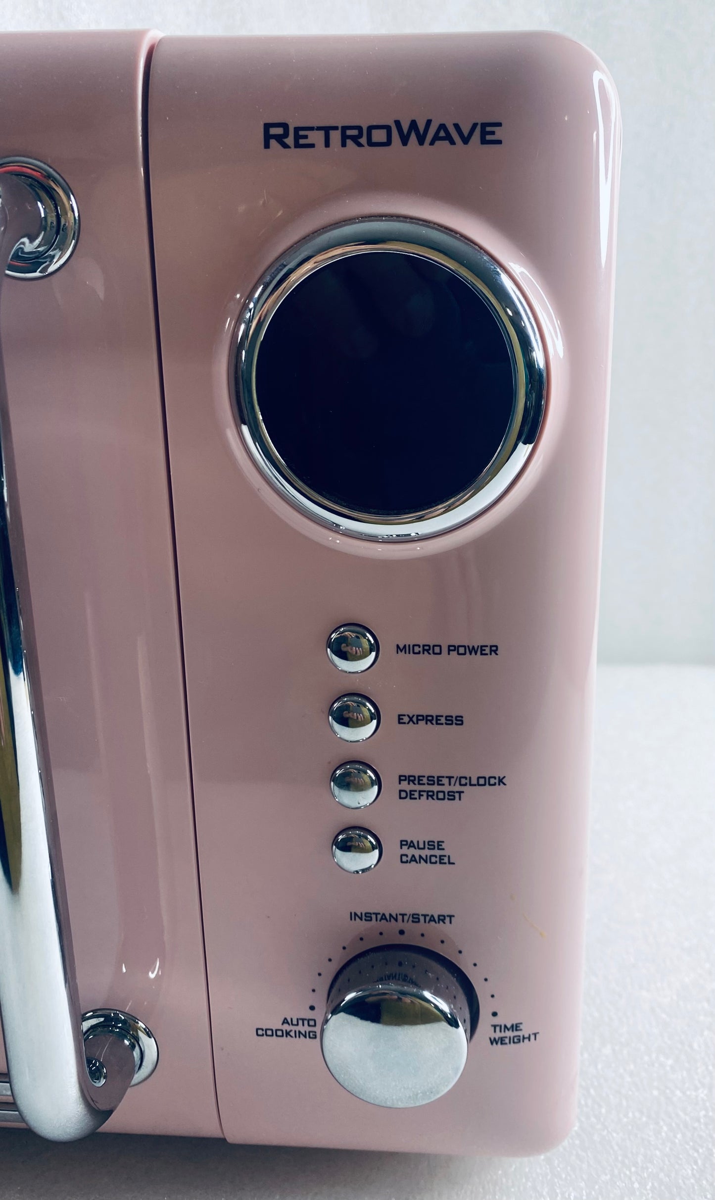 Like New Nostalgia 7 Cu. Ft. Retro Compact Countertop Microwave Oven, Pink