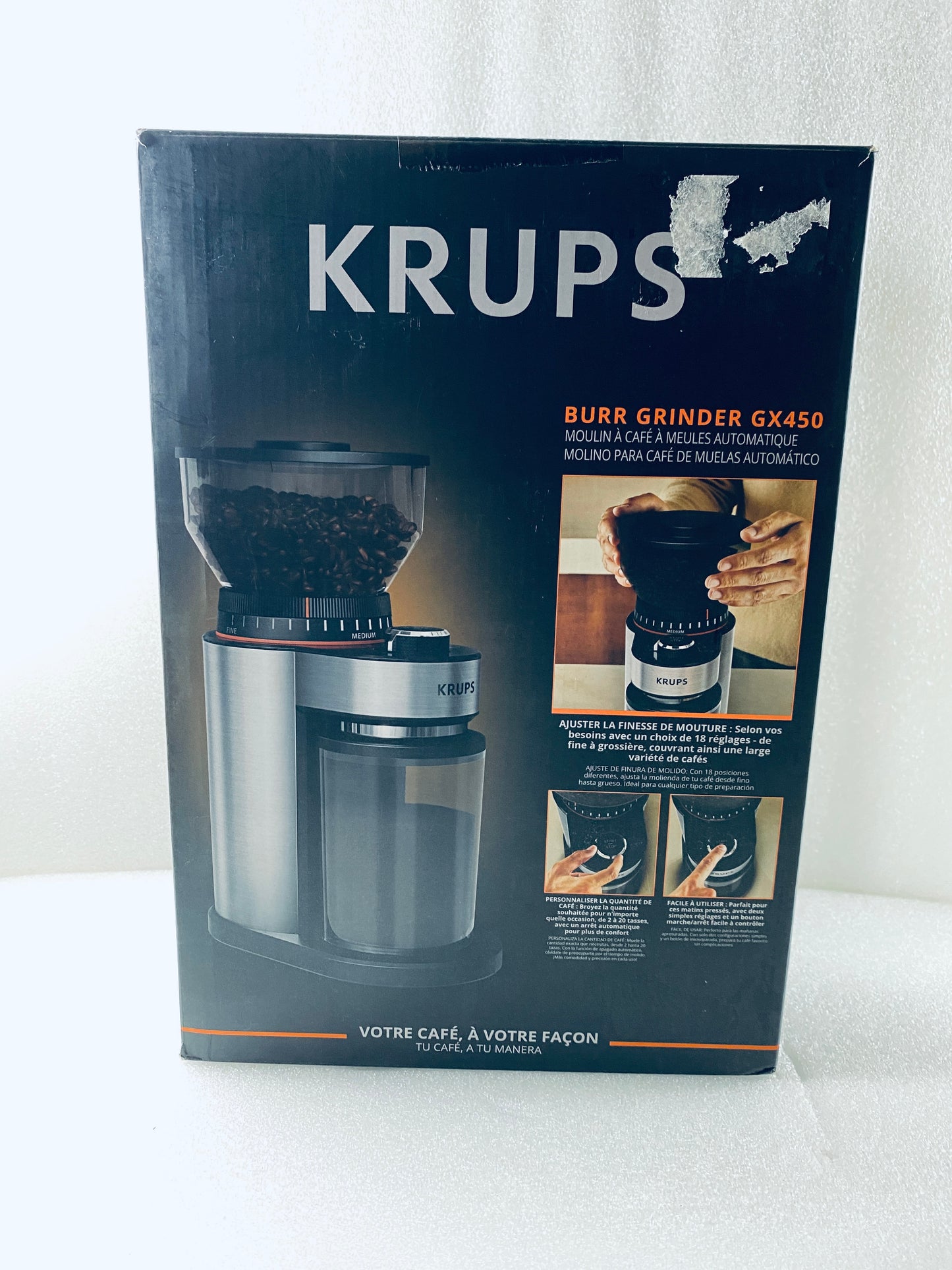 KRUPS Flat Burr Coffee Grinder 18 Settings 2-20 Cups, Black/Stainless Steel