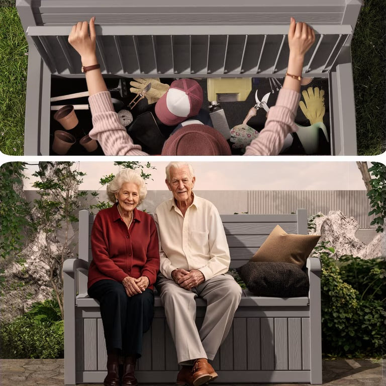 New Other EasyUp 80 Gallon Storage Bench Lockable Waterproof Deck Box, Gray