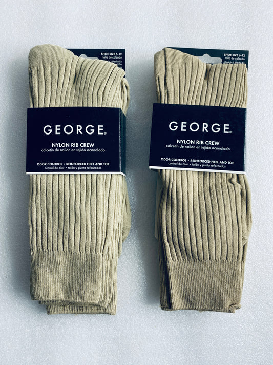 lot Of 2 New – George Nylon Rib Crew Socks, Shoe Size 6-12, 6 Pairs Total