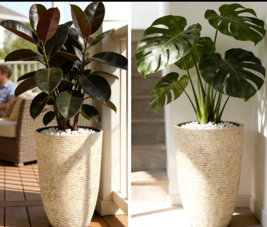 Set of 2 - New Worth 9 Gallon Tall Round Planters 14" Dia x 21" H, Beige