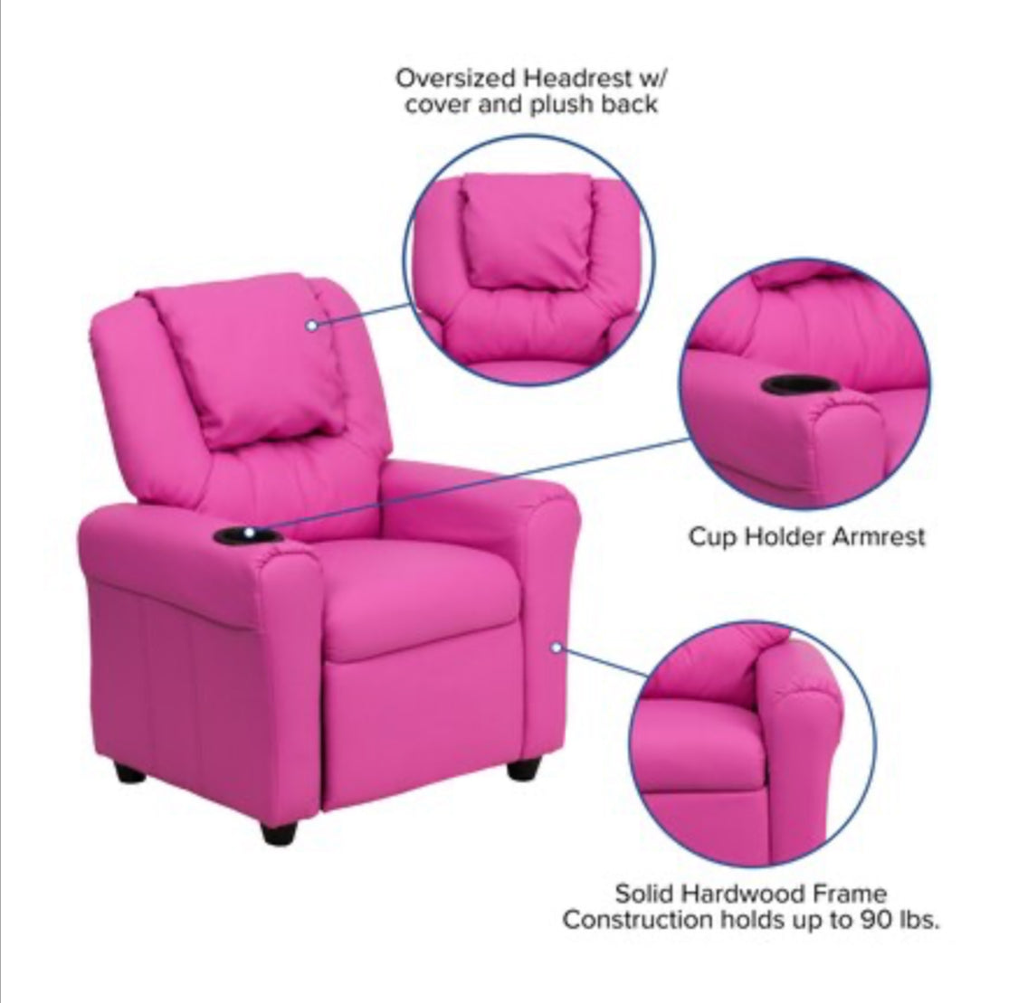 New Open Box Flash Furniture 27in. Hot Pink Vinyl Upholstered Kids Accent Chair