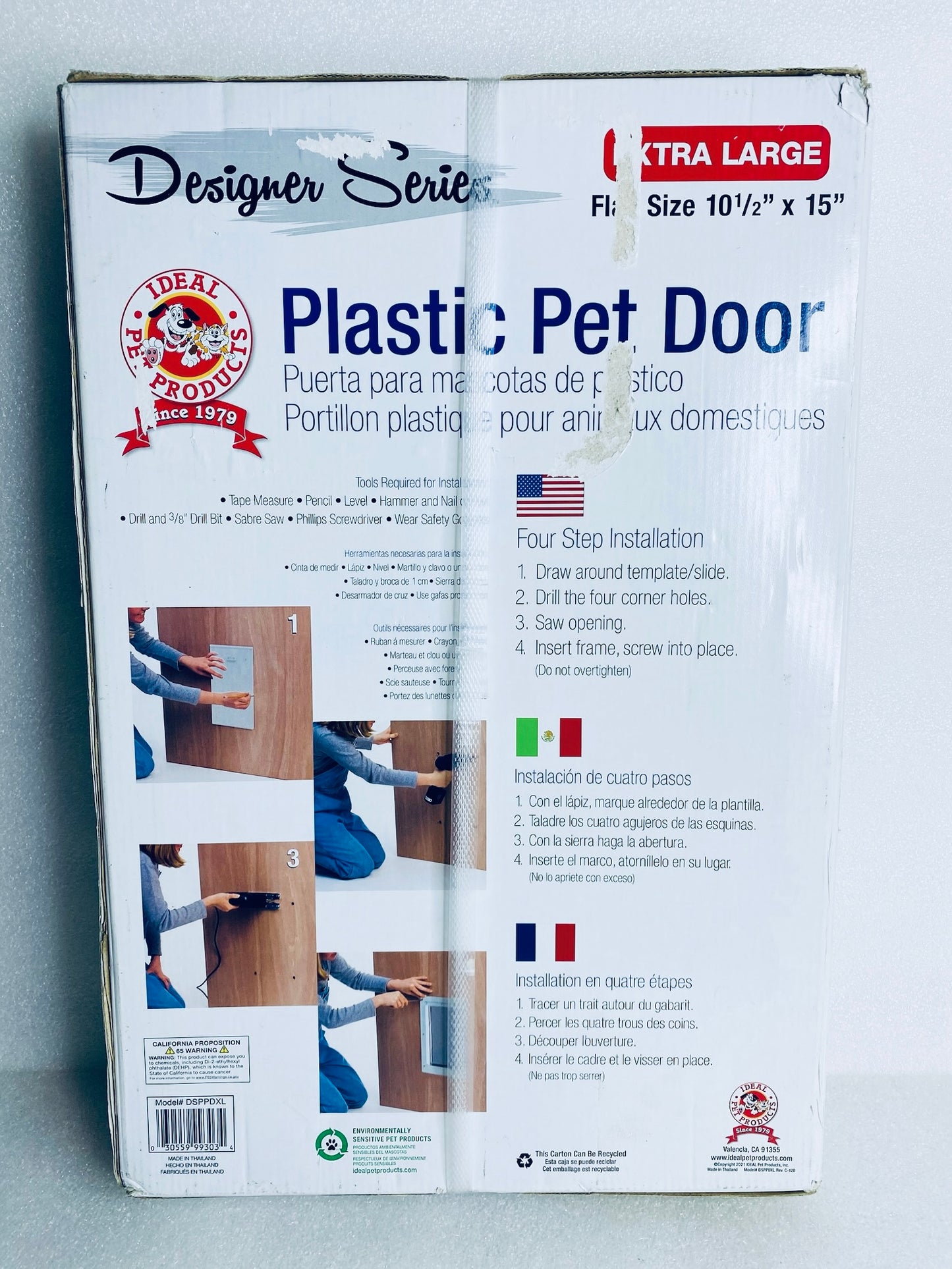 New Ideal Pet Designer Series Plastic Extra Large Pet Door W/ 10 1/2" x 15" Flap