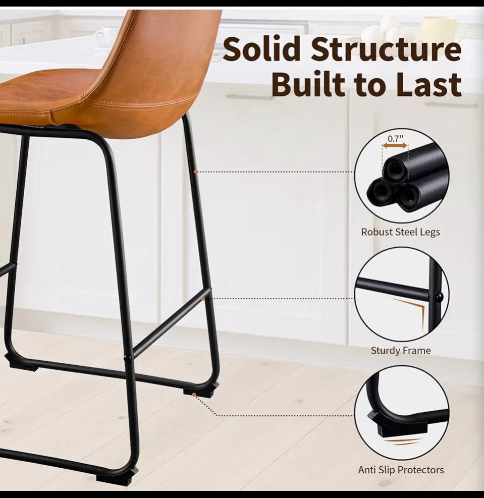 Set Of 2 - New STOOLINK 26” Bar Stools For Kitchen Island, Whiskey Brown