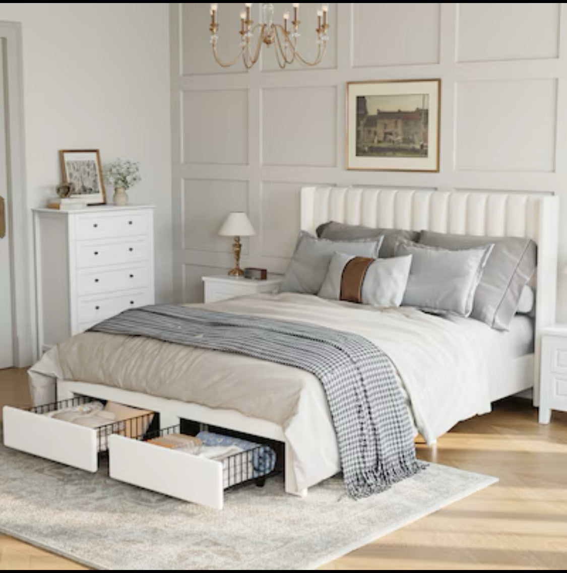 New Other Garvee Queen Upholstered Bed Frame, Tufted Headboard & Storage Drawers