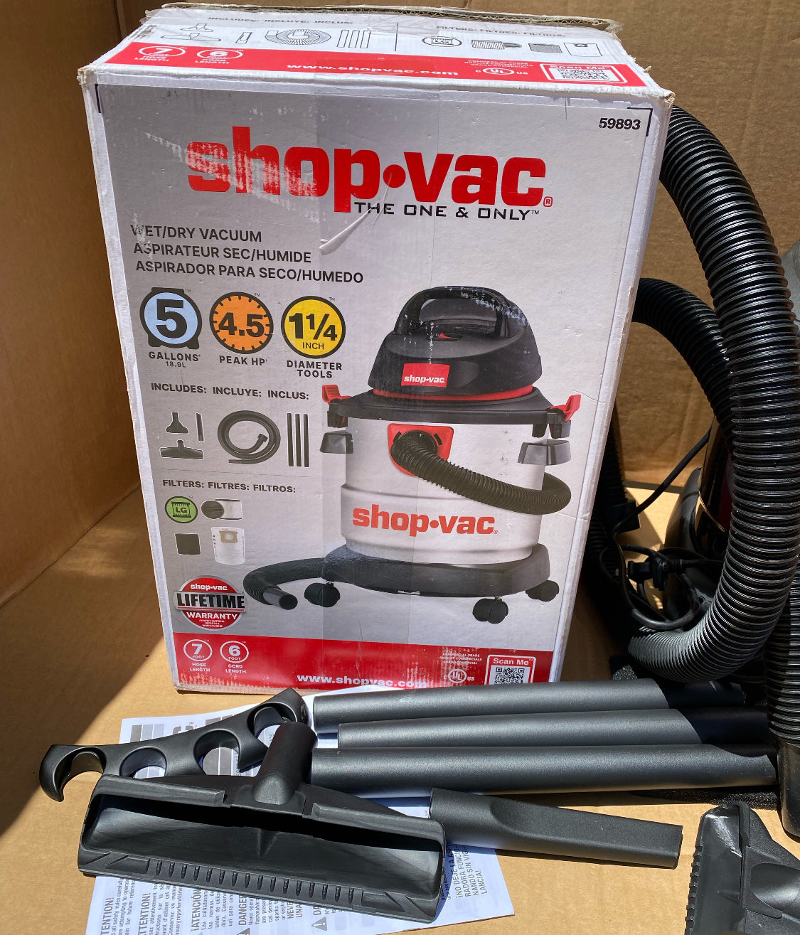 Like New Shop-Vac Wet/Dry 5 Gallon, 4.5 Peak HP Vacuum, Stainless Steel