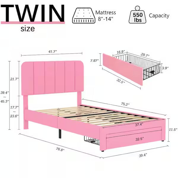 New Open Box Vecelo Twin Platform Bed With Metal Frame & Upholstered Headboard