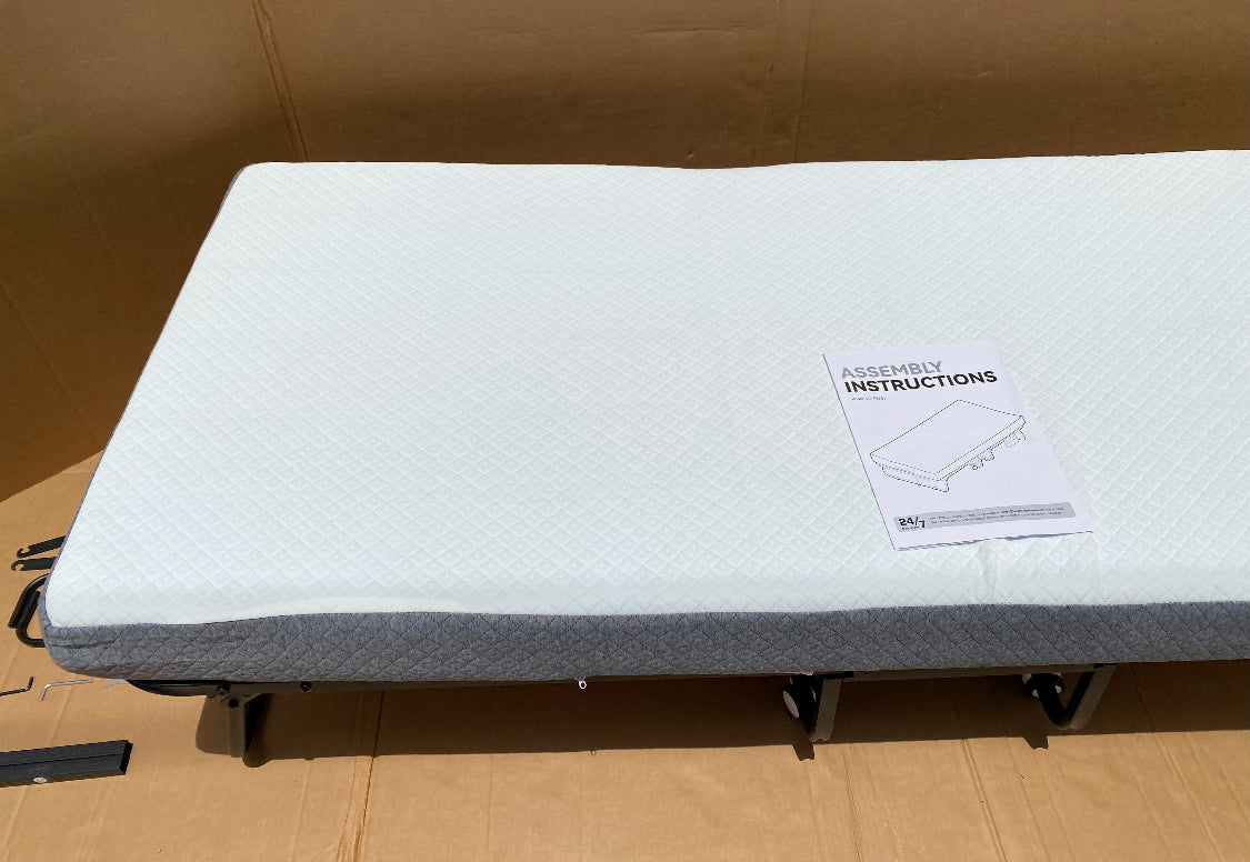 Like New Decofy Folding Twin Size Metal Frame Bed With Memory Foam Mattress