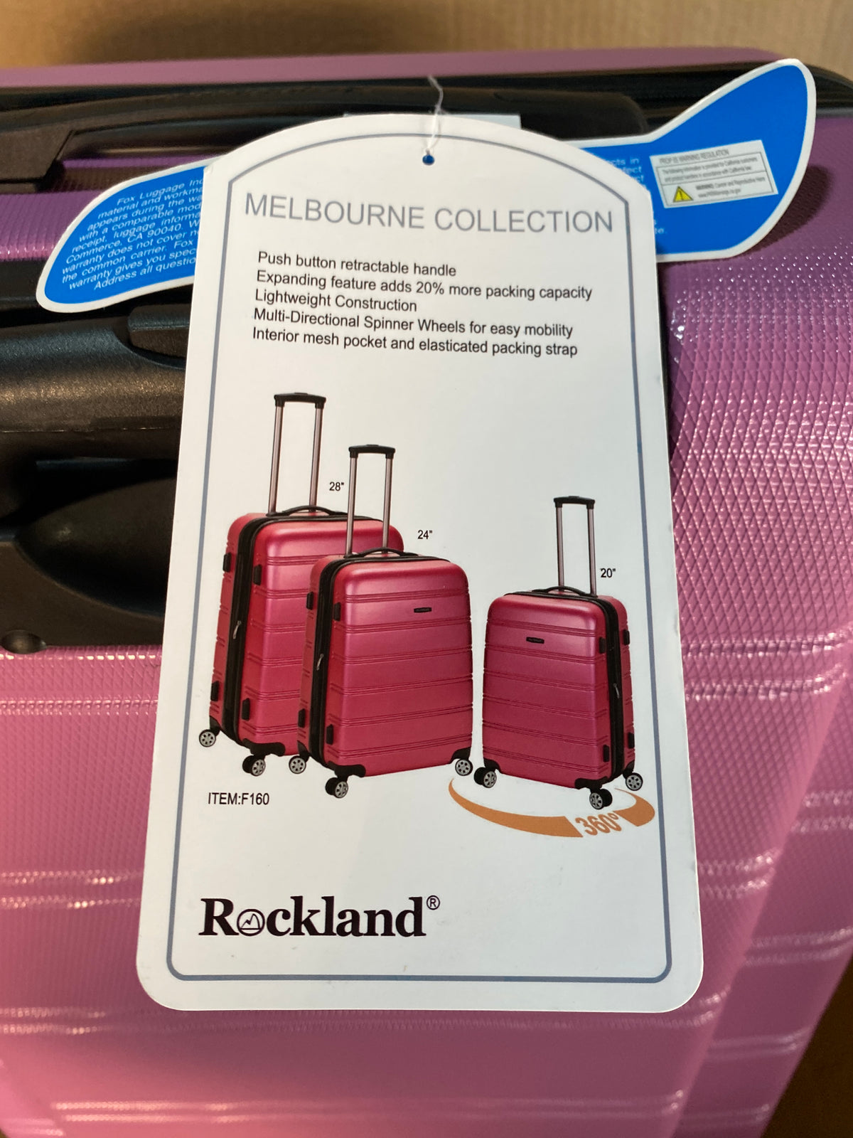 Set Of 3 - New Open Box Rockland Melbourne Expandable Spinner Wheel Luggage Set