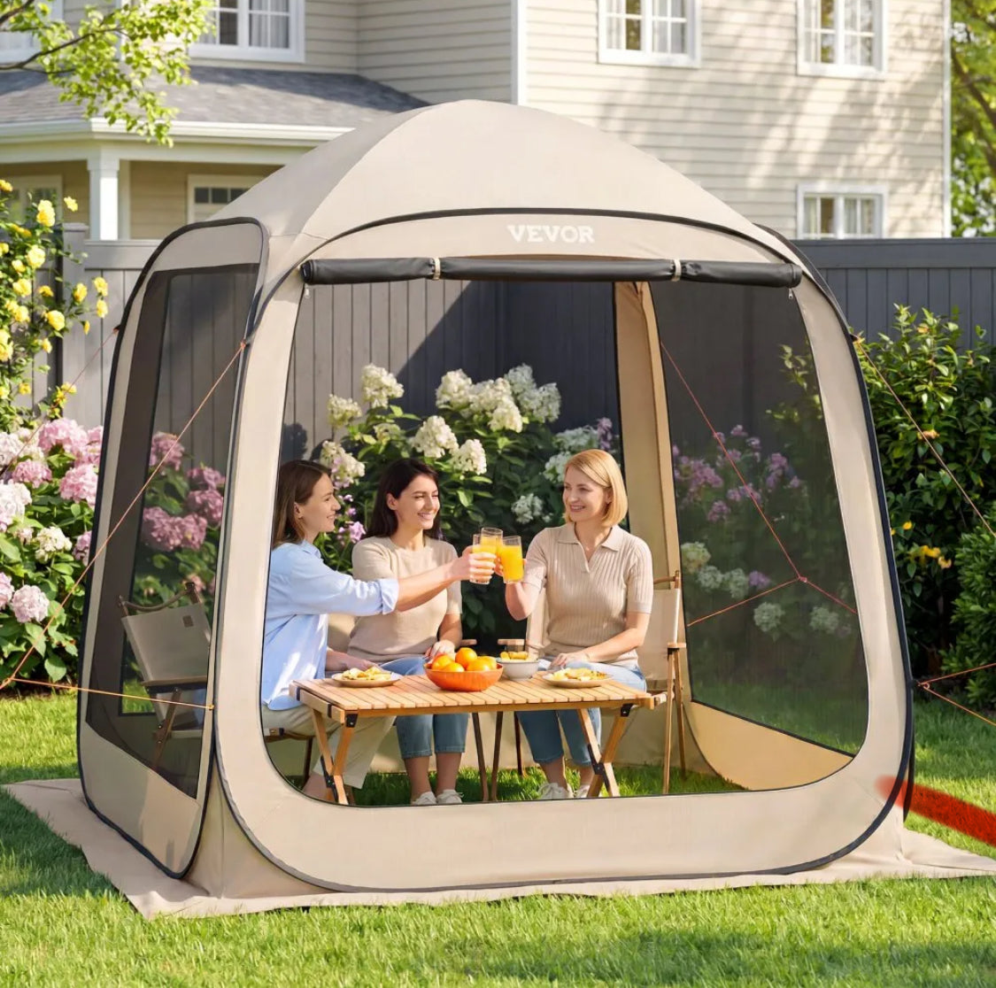 VEVOR 6’x6’ 4-6 Person Pop Up Screen Tent with Carry Bag, Beige